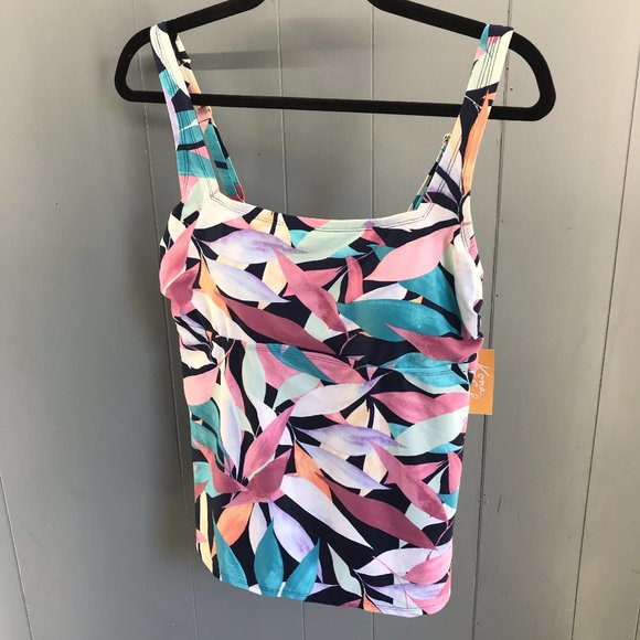 Kona Sol Swim Kona Sol Tankini Top Purple Botanical Print Size L